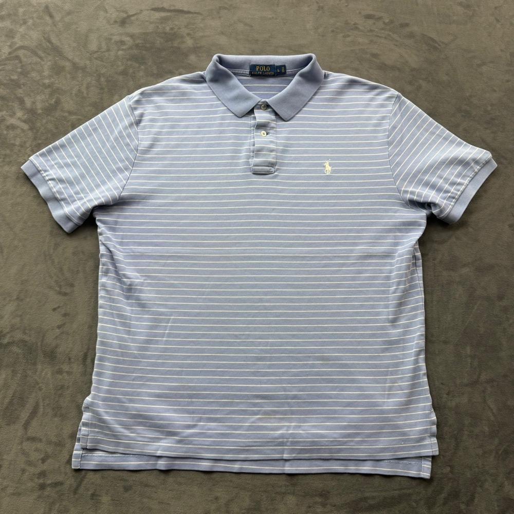 Polo Ralph Lauren Mens Large Blue White Striped Pony Logo Polo Shirt